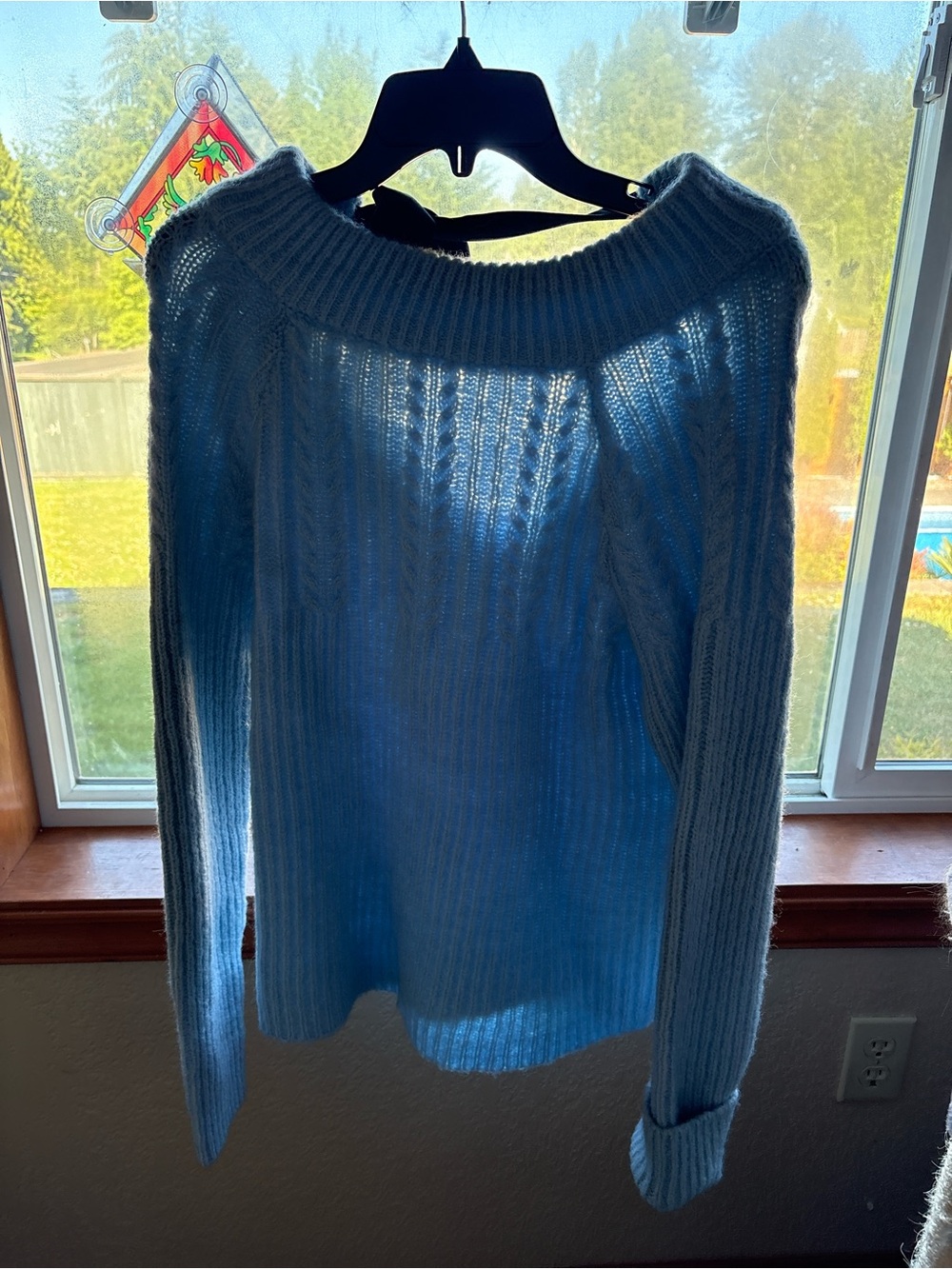 Soft Ribbed Light Blue Women’s Sweater With Black Bow tied in the back <3